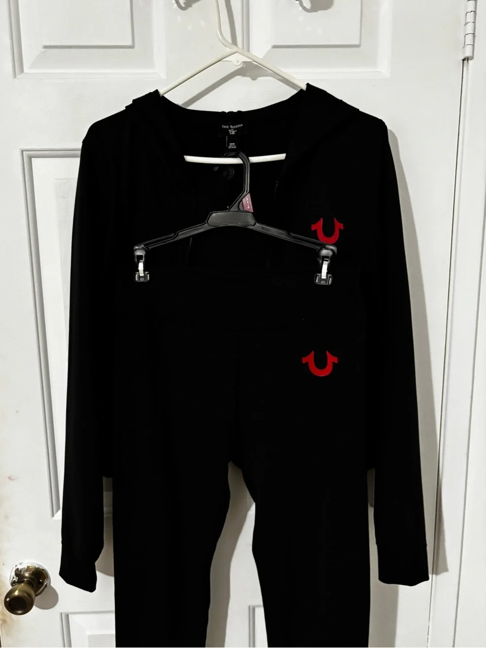 True Religion Black Hoodie and Leggings Set with Red Logo
